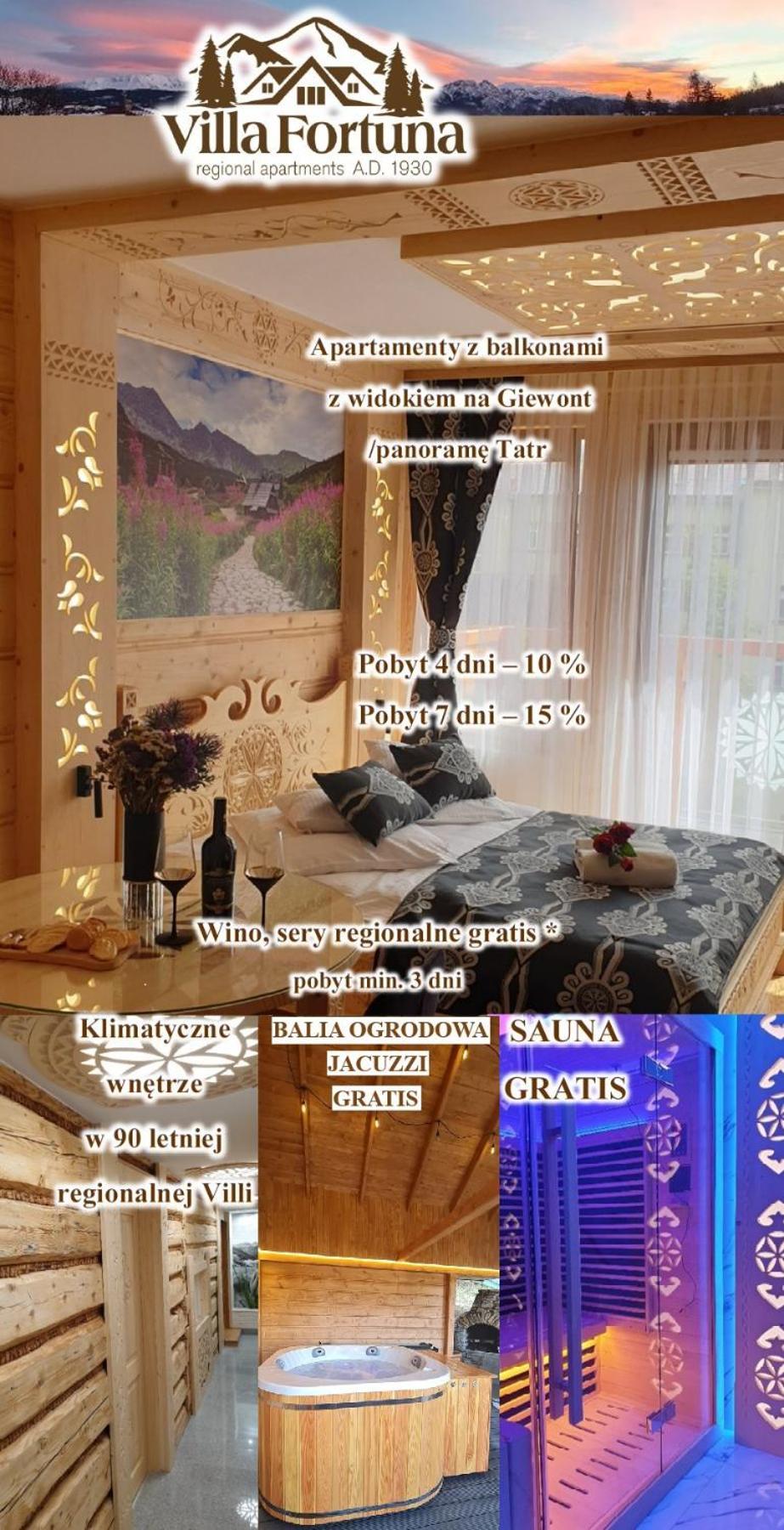 Villa Fortuna - Regionalne Apartamenty & Spa - Sauna, Grill, Jacuzzi Z Widokiem Na Tatry ザコパネ エクステリア 写真